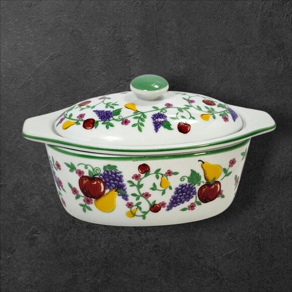Cottagecore Cook Street Butter Boat 3-Piece Fruit Floral Covered Dish Vintage - Picture 2 of 14